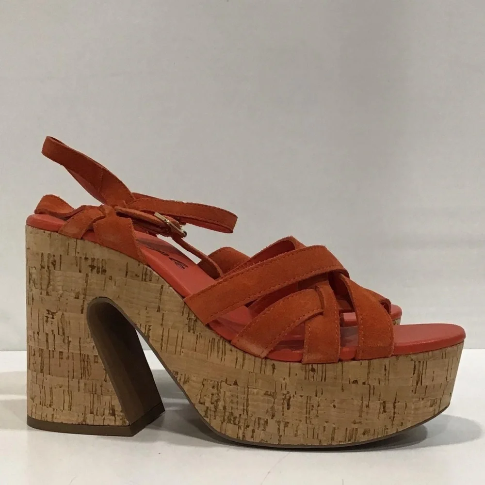 Women’s Free People Lisbon Orange Suede Cork Platform Sandals Size 40